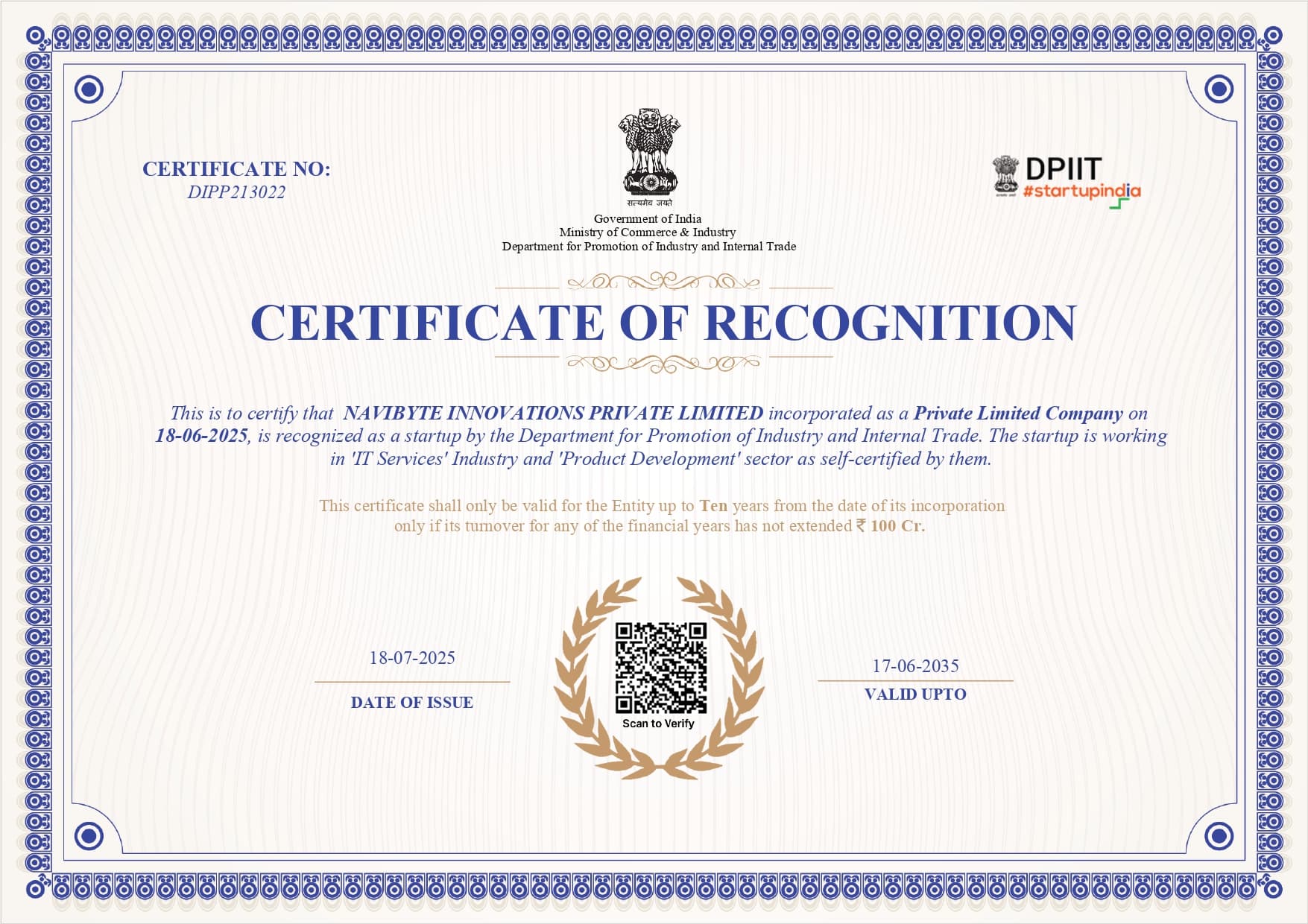 DPIIT Certificate