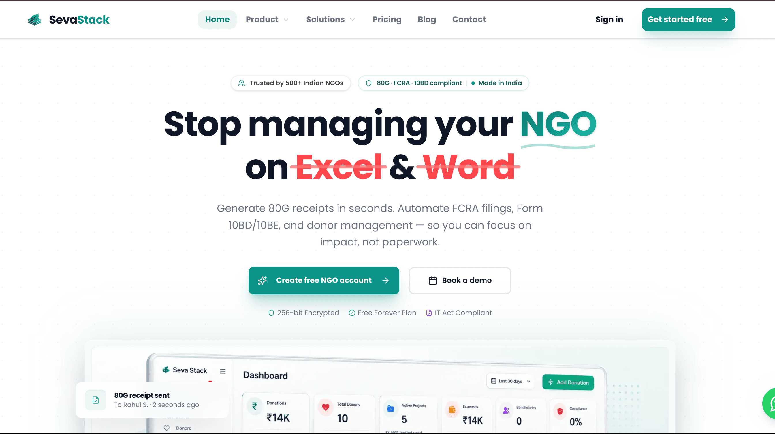 SevaStack dashboard